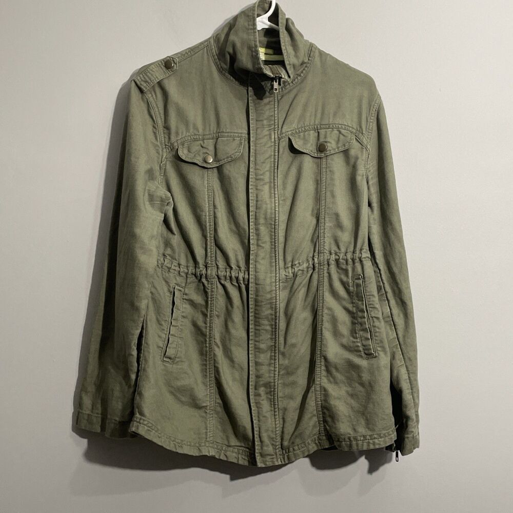 Gianni Bini Women’s Green Military Style Jacket Size Large Cotton Linen